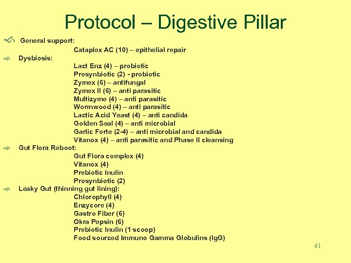 f f Protocol – Digestive Pillar General support: Cataplex AC (10) – epithelial repair