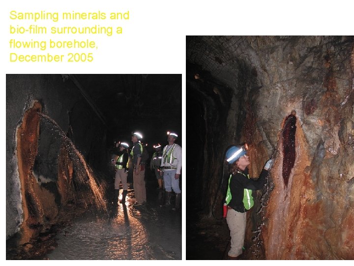 Sampling minerals and bio-film surrounding a flowing borehole, December 2005 