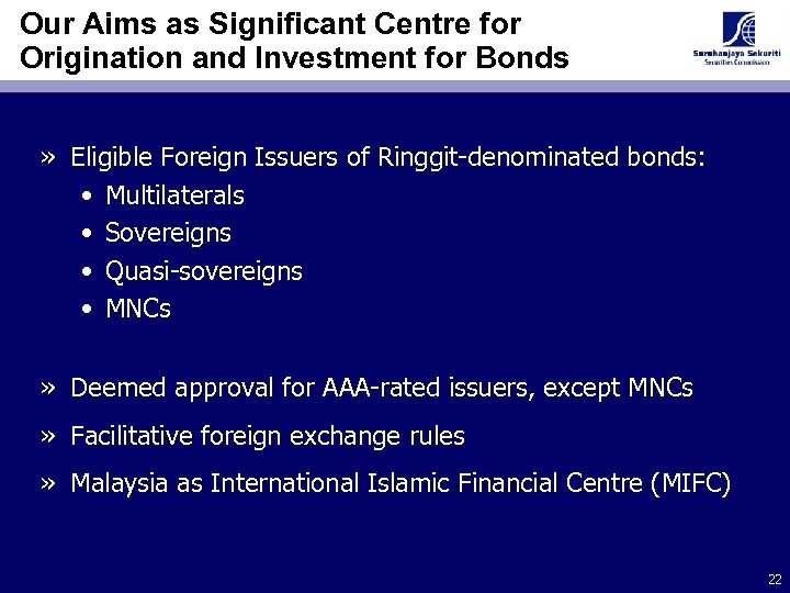 Our Aims as Significant Centre for Origination and Investment for Bonds » Eligible Foreign