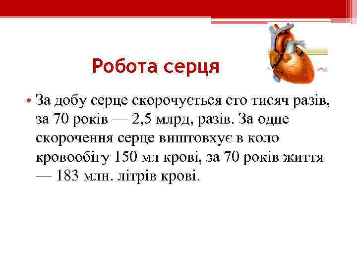 Робота серця • За добу серце скорочується сто тисяч разів, за 70 років —