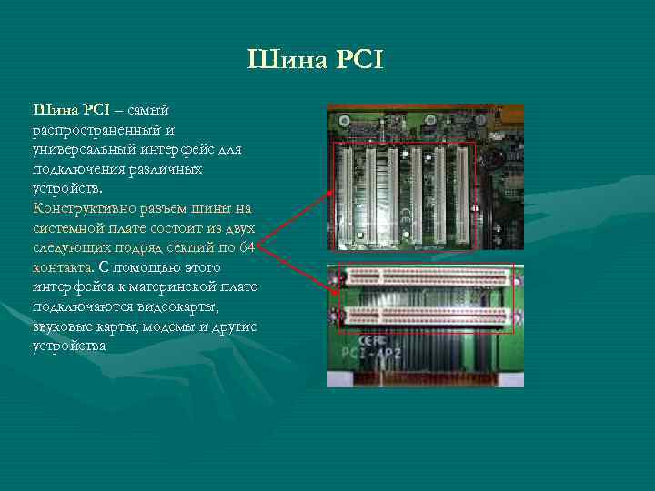 Шина PCI – самый распространенный и универсальный интерфейс для подключения различных устройств. Конструктивно разъем
