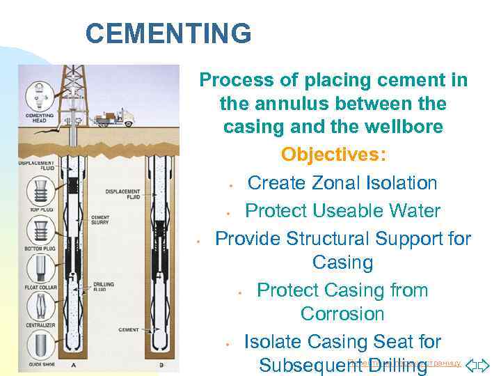 CEMENTING Process of placing cement in the annulus between the casing and the wellbore