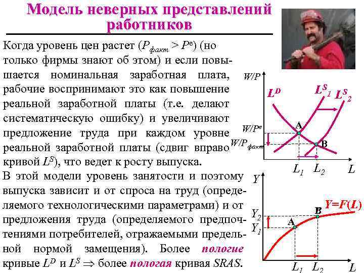 Модель неверных представлений работников Когда уровень цен растет (Pфакт > Pe) (но только фирмы