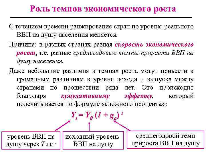 Роль темпов экономического роста С течением времени ранжирование стран по уровню реального ВВП на