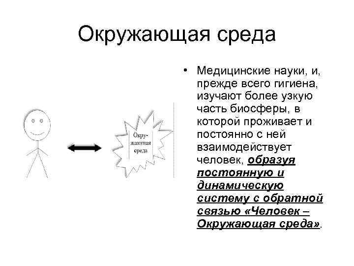 Окружающая среда • Медицинские науки, и, прежде всего гигиена, изучают более узкую часть биосферы,