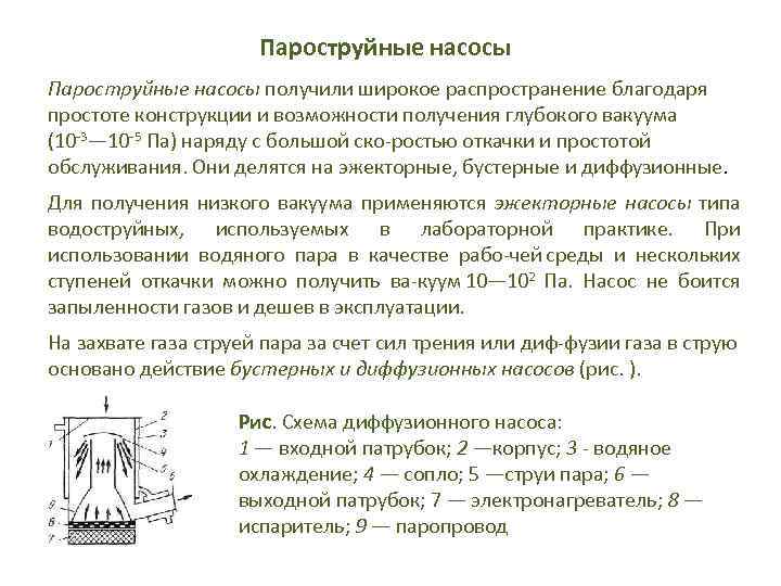 Пароструйные насосы получили широкое распространение благодаря простоте конструкции и возможности получения глубокого вакуума (10