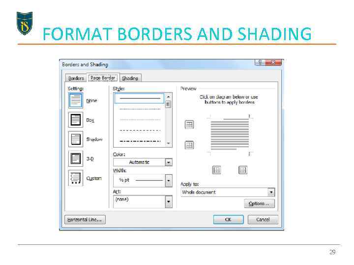 FORMAT BORDERS AND SHADING 29 