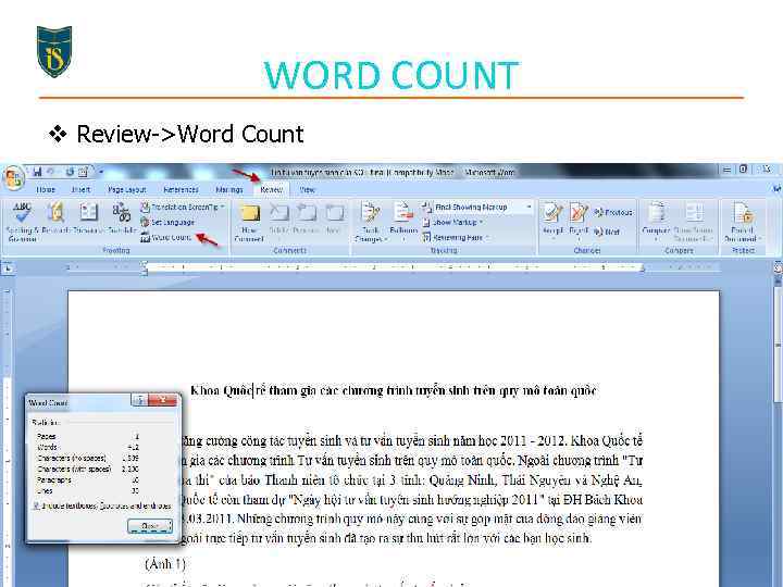 WORD COUNT v Review->Word Count 35 