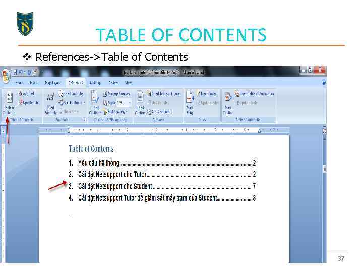 TABLE OF CONTENTS v References->Table of Contents 37 