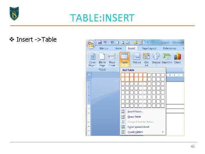 TABLE: INSERT v Insert ->Table 40 