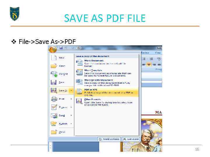 SAVE AS PDF FILE v File->Save As->PDF 55 