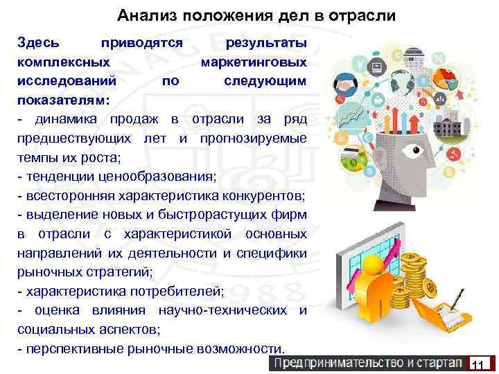 Анализ положения дел в отрасли Здесь приводятся результаты комплексных маркетинговых исследований по следующим показателям: