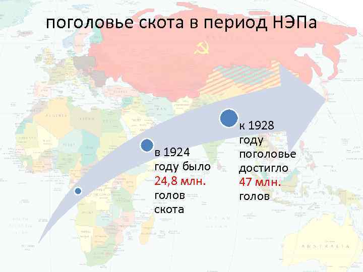 поголовье скота в период НЭПа в 1924 году было 24, 8 млн. голов скота