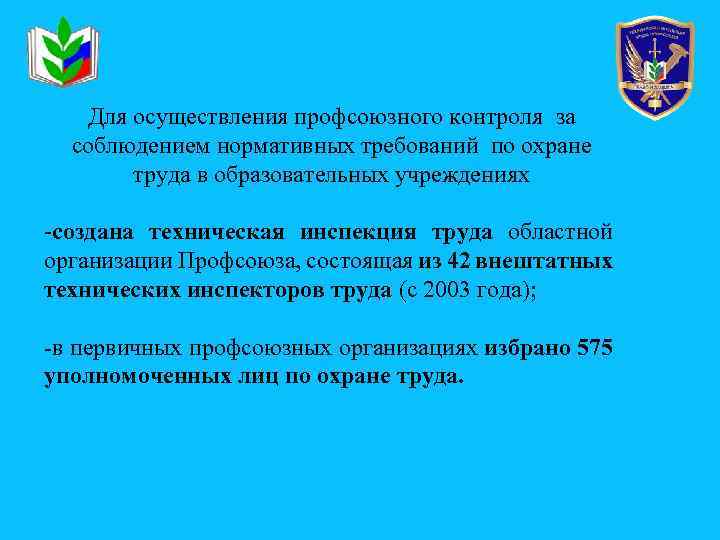 Для осуществления профсоюзного контроля за соблюдением нормативных требований по охране труда в образовательных учреждениях