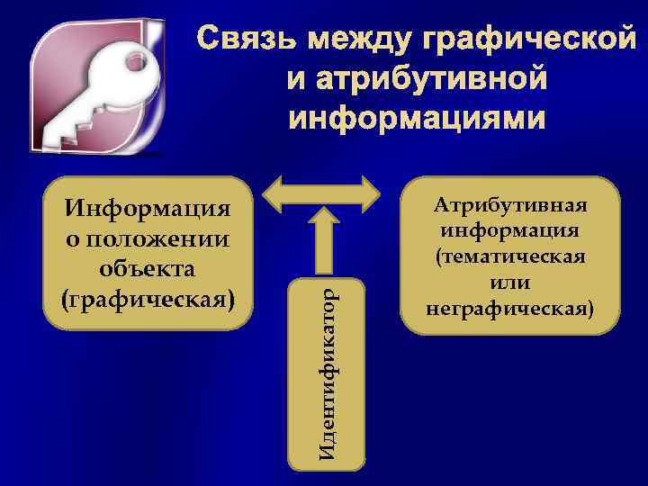 Информация о положении объекта (графическая) Идентификатор Связь между графической и атрибутивной информациями Атрибутивная информация
