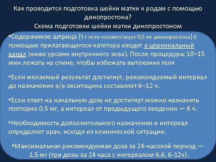 Как проводится подготовка шейки матки к родам с помощью динопростона? Схема подготовки шейки матки