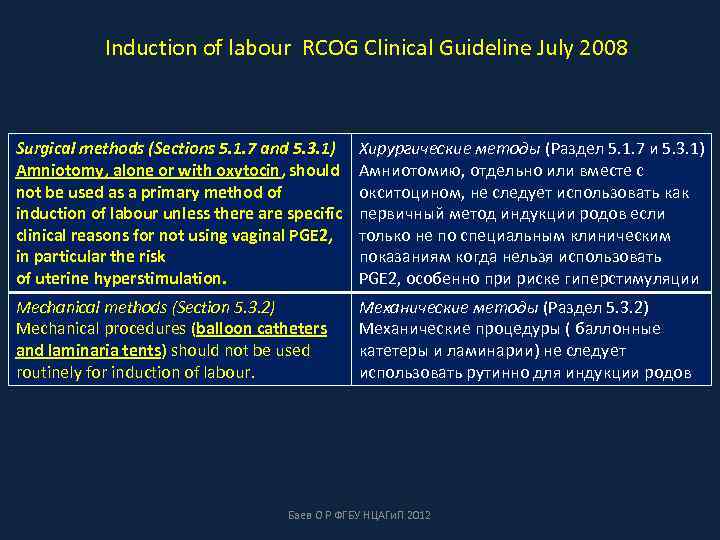 Induction of labour RCOG Clinical Guideline July 2008 Surgical methods (Sections 5. 1. 7