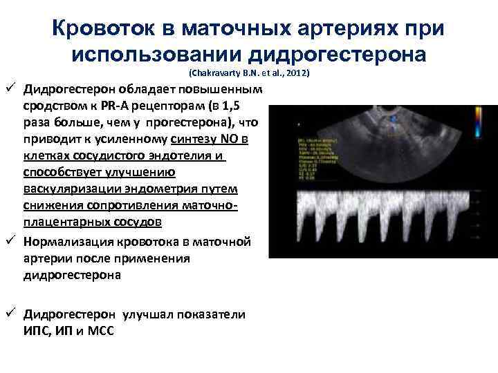 Кровоток в маточных артериях при использовании дидрогестерона (Chakravarty B. N. et al. , 2012)