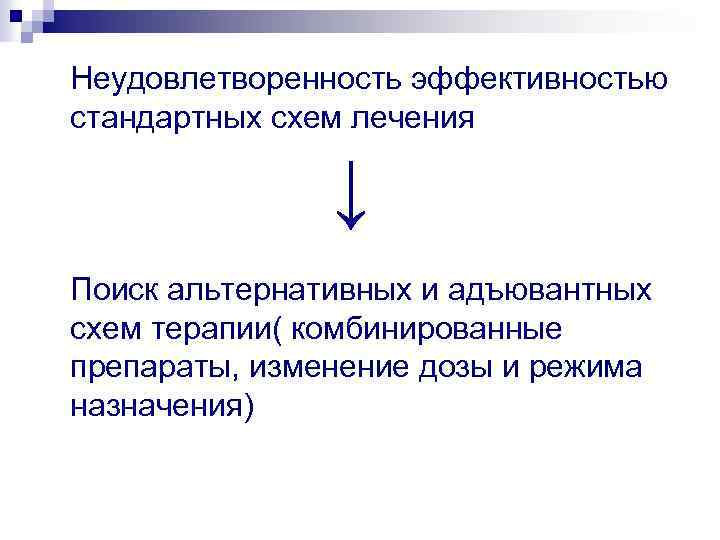  Неудовлетворенность эффективностью стандартных схем лечения ↓ Поиск альтернативных и адъювантных схем терапии( комбинированные