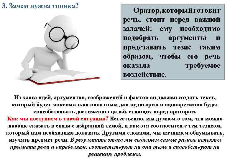 3. Зачем нужна топика? Оратор, который готовит речь, стоит перед важной задачей: ему необходимо