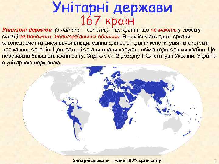 Унітарні держави (з латини – єдність) – це країни, що не мають у своєму