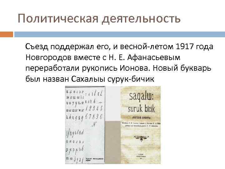 Политическая деятельность Съезд поддержал его, и весной-летом 1917 года Новгородов вместе с Н. Е.