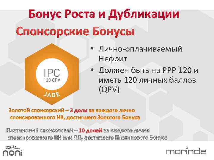 Бонус Роста и Дубликации Спонсорские Бонусы • Лично-оплачиваемый Нефрит • Должен быть на РРР