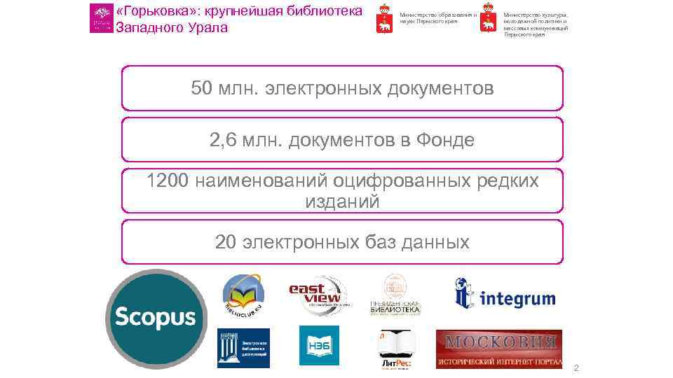  «Горьковка» : крупнейшая библиотека Западного Урала Министерство образования и науки Пермского края Министерство