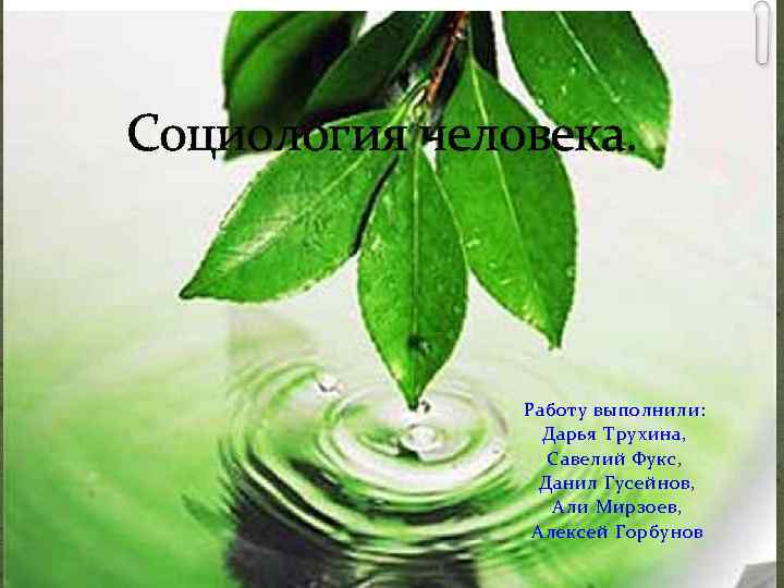 Социология человека. Работу выполнили: Дарья Трухина, Савелий Фукс, Данил Гусейнов, Али Мирзоев, Алексей Горбунов