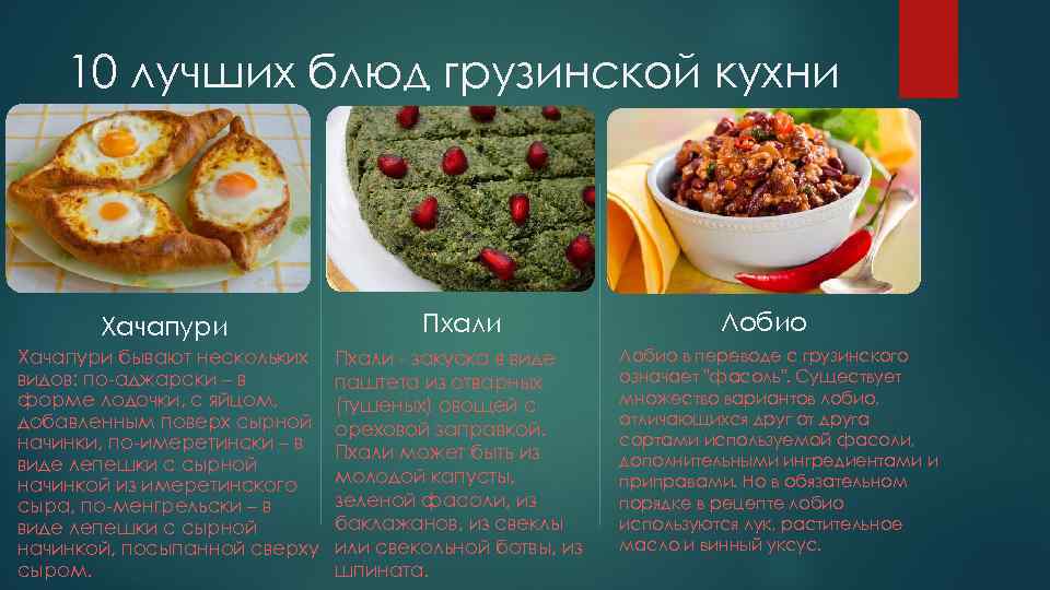 10 лучших блюд грузинской кухни Хачапури Пхали Хачапури бывают нескольких видов: по-аджарски – в