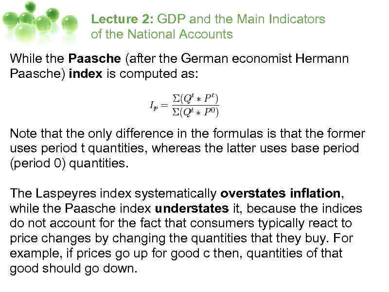 Lecture 2: GDP and the Main Indicators of the National Accounts While the Paasche