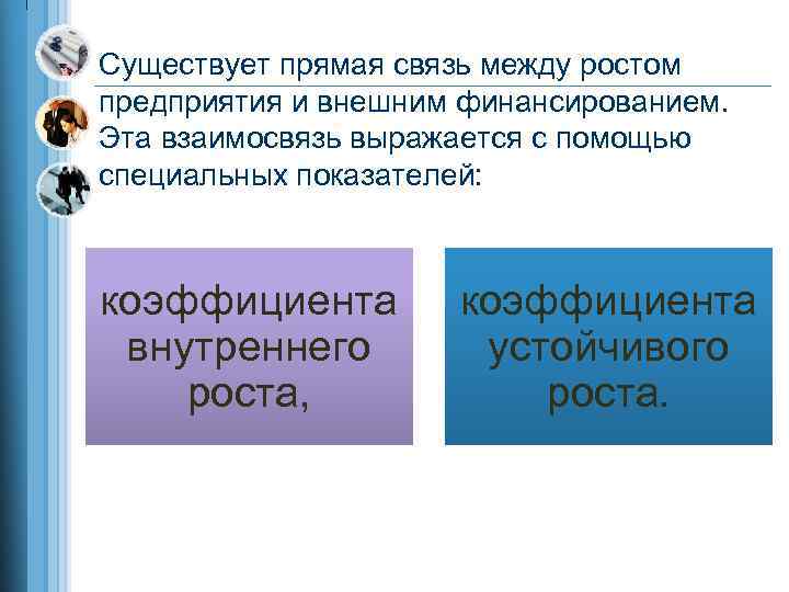 Существует прямая связь между ростом предприятия и внешним финансированием. Эта взаимосвязь выражается с помощью