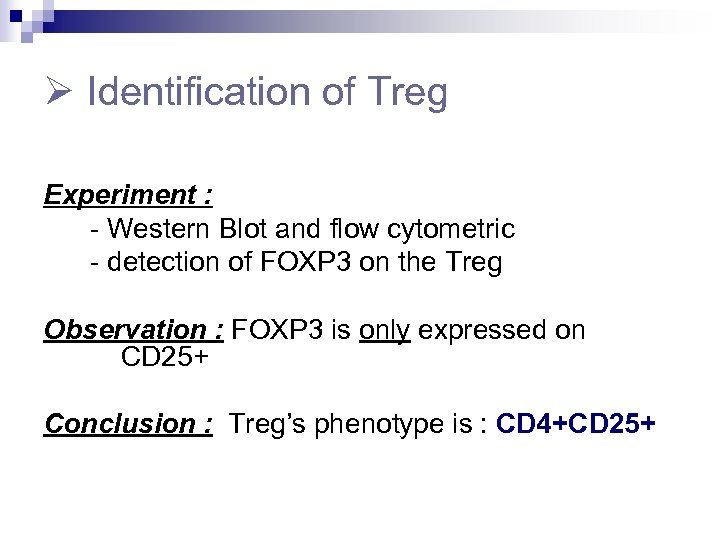  Identification of Treg Experiment : - Western Blot and flow cytometric - detection