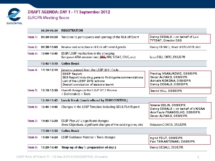 Danny DEBALS – on behalf of Luc TYTGAT, Director DSS ESSIP Report; SES Report