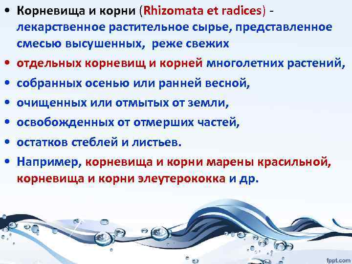  • Корневища и корни (Rhizomata et radices) лекарственное растительное сырье, представленное смесью высушенных,