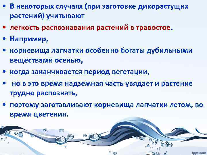  • В некоторых случаях (при заготовке дикорастущих растений) учитывают • легкость распознавания растений