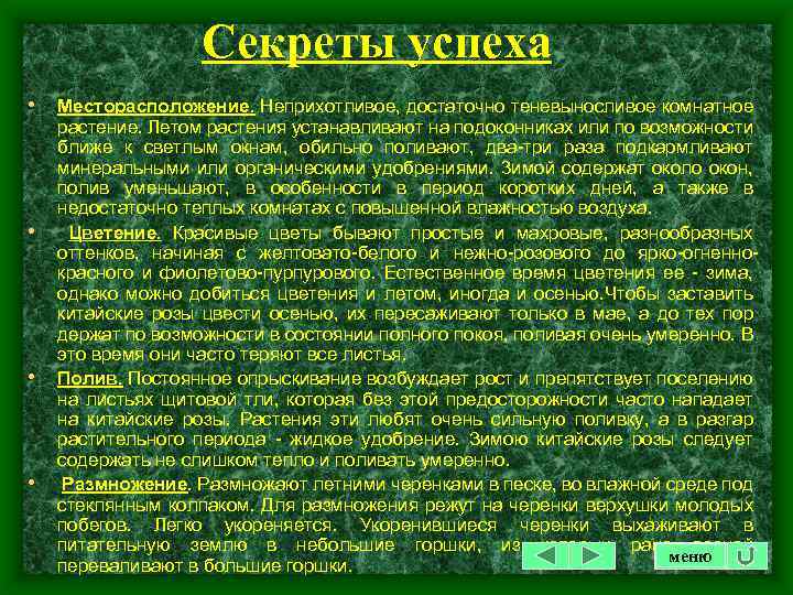 Секреты успеха • Месторасположение. Неприхотливое, достаточно теневыносливое комнатное • • • растение. Летом растения