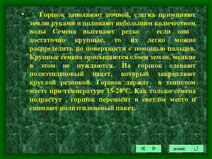  • Горшок заполняют почвой, слегка приминают землю руками и поливают небольшим количеством воды