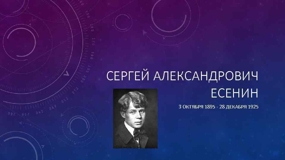 СЕРГЕЙ АЛЕКСАНДРОВИЧ ЕСЕНИН 3 ОКТЯБРЯ 1895 - 28 ДЕКАБРЯ 1925 