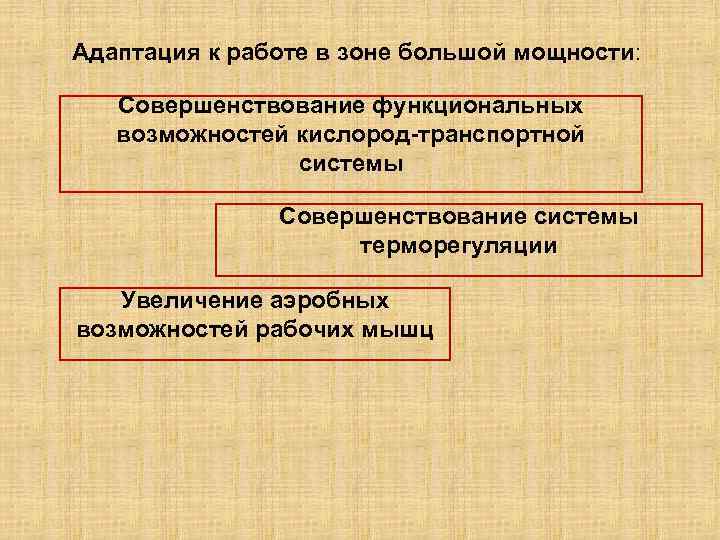 Адаптация к работе в зоне большой мощности: Совершенствование функциональных возможностей кислород-транспортной системы Совершенствование системы