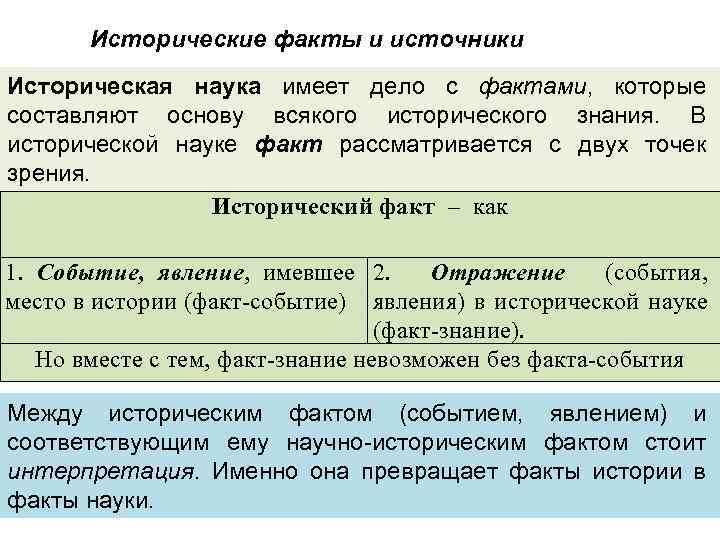 Источники исторической науки. Исторические источники и факты. Исторический факт и исторический источник. История в системе социально-гуманитарных наук.