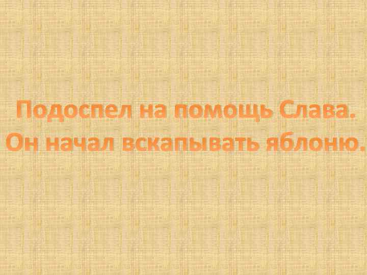 Подоспел на помощь Слава. Он начал вскапывать яблоню. 