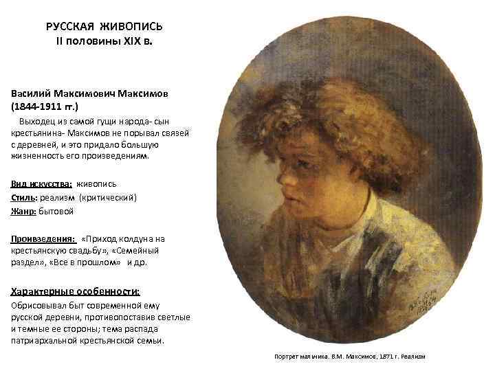 РУССКАЯ ЖИВОПИСЬ II половины XIX в. Василий Максимович Максимов (1844 -1911 гг. ) Выходец