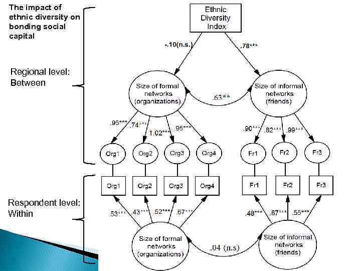 The impact of ethnic diversity on bonding social capital Regional level: Between Respondent level: