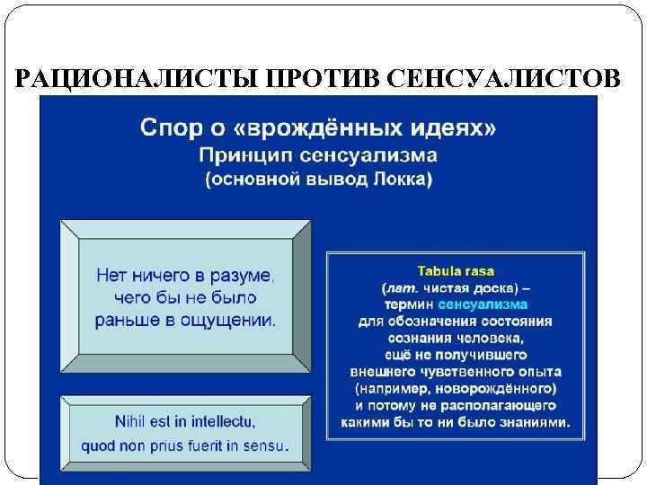 РАЦИОНАЛИСТЫ ПРОТИВ СЕНСУАЛИСТОВ 