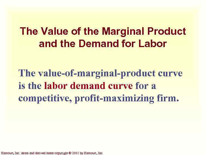 The Value of the Marginal Product and the Demand for Labor The value-of-marginal-product curve