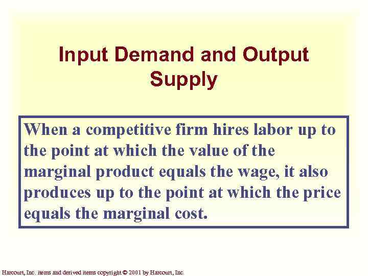 Input Demand Output Supply When a competitive firm hires labor up to the point