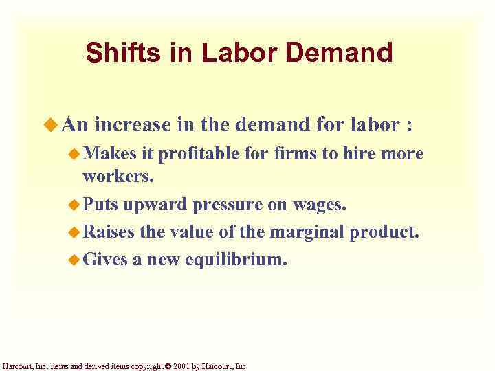 Shifts in Labor Demand u An increase in the demand for labor : u