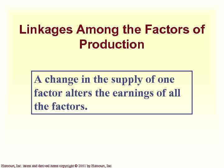 Linkages Among the Factors of Production A change in the supply of one factor