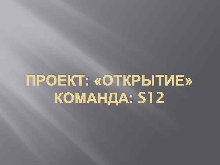 ПРОЕКТ: «ОТКРЫТИЕ» КОМАНДА: S 12 